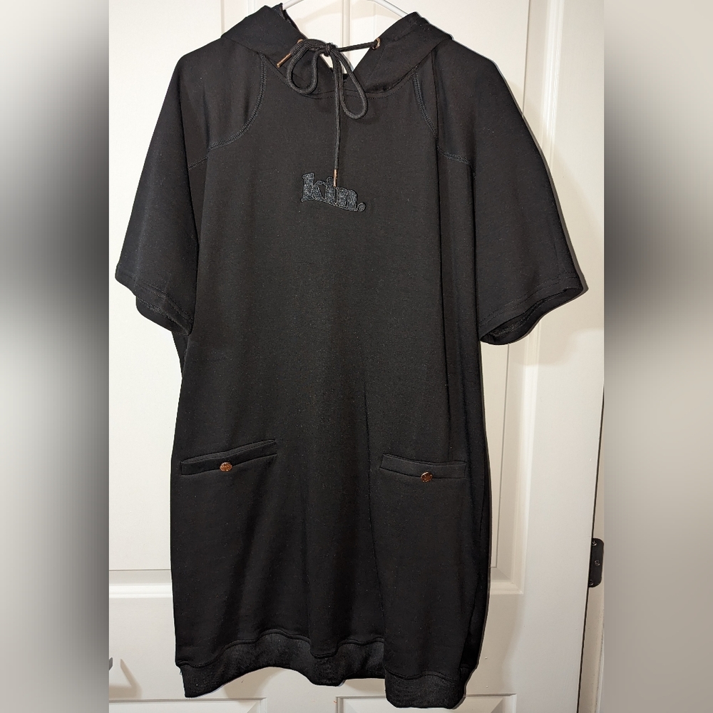 Satin lined hoodie sweater dress